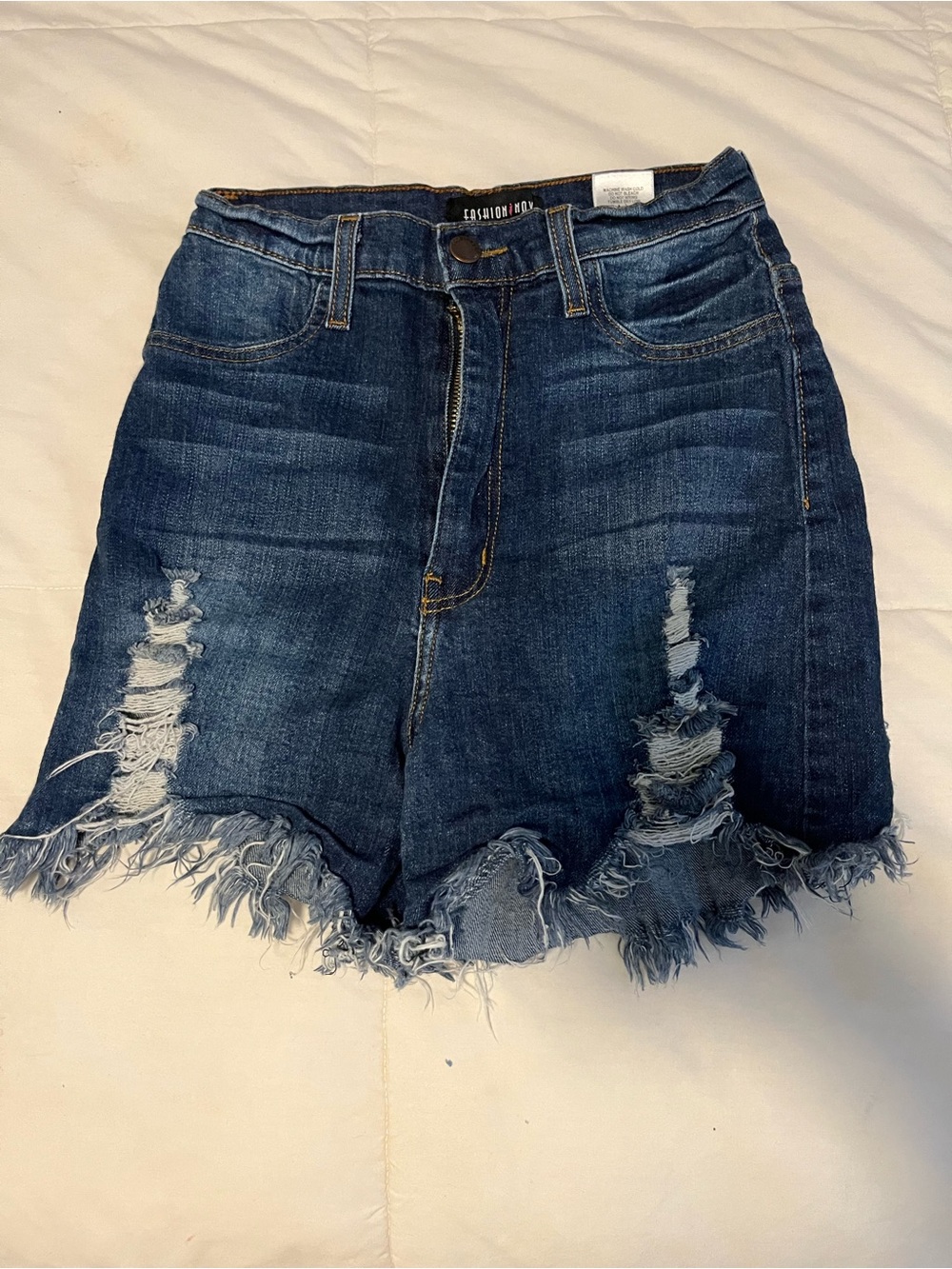 Fashion Nova Distressed Dark Blue Denim Shorts